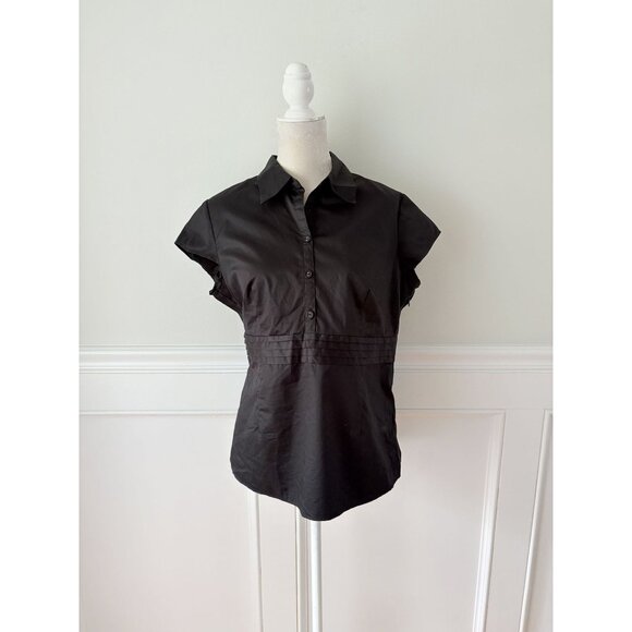 Merona Black Poplin Cotton Short Sleeved Button Down Dress Shirt XL - Picture 1 of 6